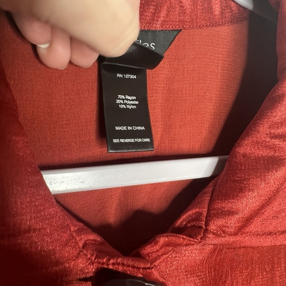 Ali Miles Jacket Womens XL Red Shimmer Collared Black‎ Textured Buttons Classic - Picture 11 of 13